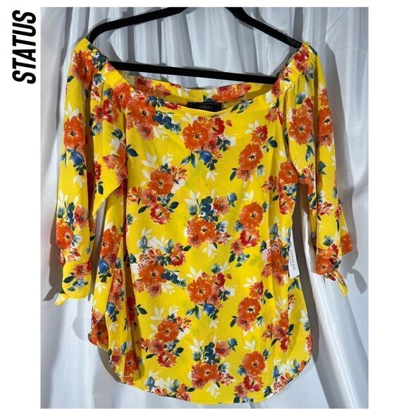 ANTHROPOLOGIE BY STATUS STITCH FIX FLORAL TOP YELLOW COMBO NWT LARGE - Picture 1 of 3